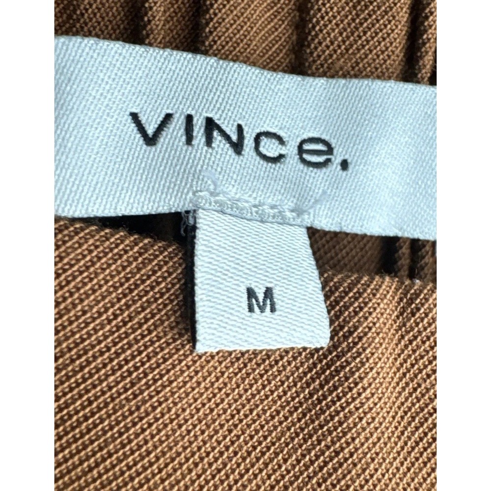 Vince Pleated Tapered Trousers M Brown Tan High Rise Elastic Waist Slit Ankle - Picture 2 of 6